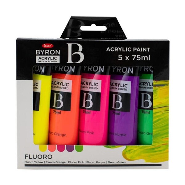 5pc Jasart Byron 75ml Acrylic Paint Tube Set Medium-Bodied Art Painting Fluoro