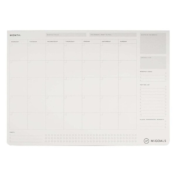 MiGoals A3 Monthly Desk Pad 36-Sheets Planner/Calendar Office Stationery White