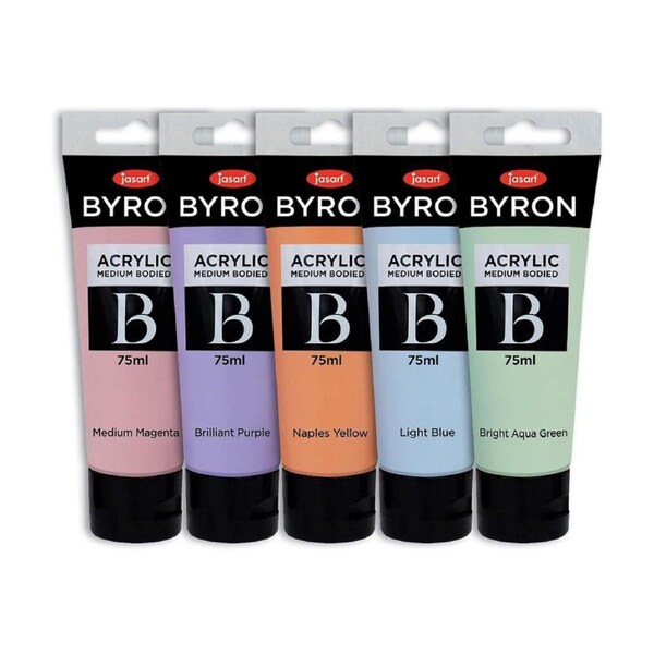 5pc Jasart Byron 75ml Acrylic Paint Tube Set Medium-Bodied Art Painting Pastel