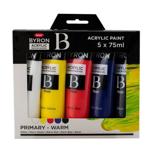 5pc Jasart Byron 75ml Acrylic Paint Tube Medium Bodied Art/Craft Primary Warm