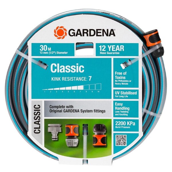 Gardena 13mmx30m Classic Garden Water Hose Home/Garden Watering Pipe Fitted