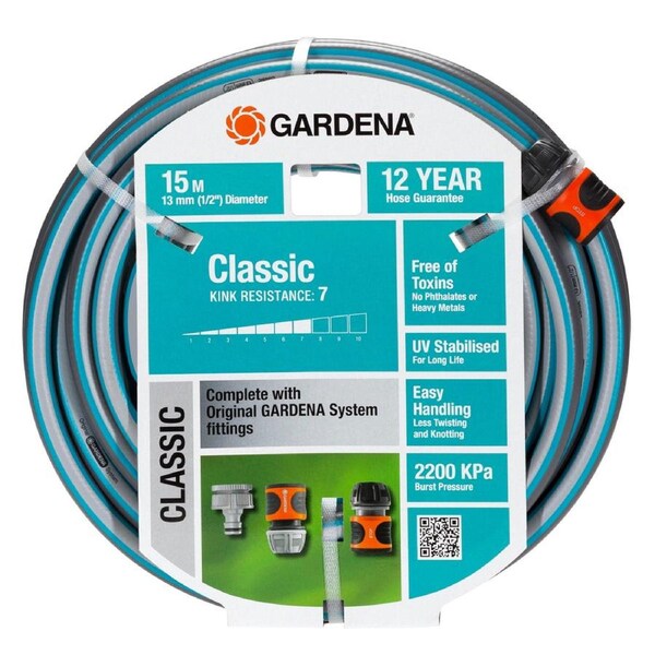 Gardena 13mmx15m Classic Garden Water Hose Home/Garden Watering Pipe Fitted