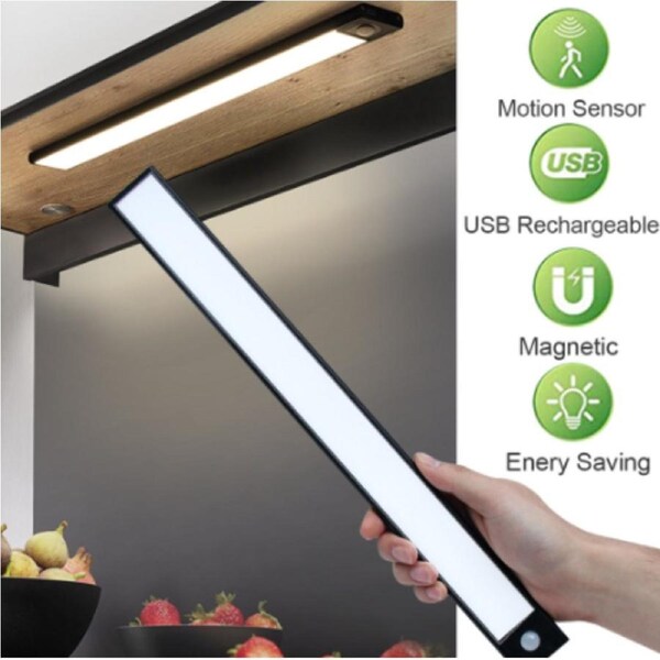 Rechargeable LED Motion Sensor Under Closet Light Dimmable Lamp Black