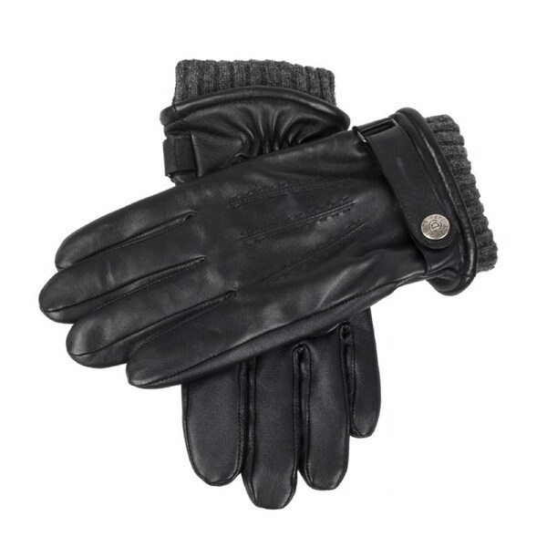 Mens Wool Blend Lined Touchscreen Leather Gloves in Black X-Large