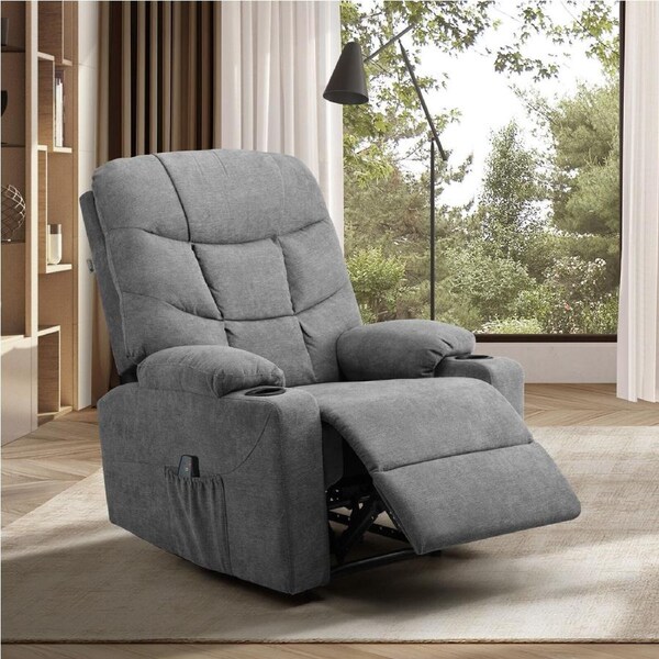 Oikiture Recliner Chair Electric Massage Chair Sofa Lounge Heated Polyester Grey