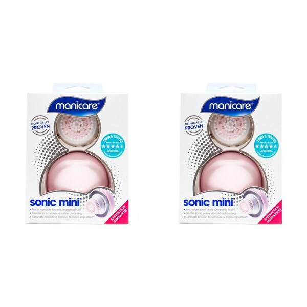 2PK Manicare Sonic Mini Rechargeable Facial Cleansing Exfoliating Brush Pink