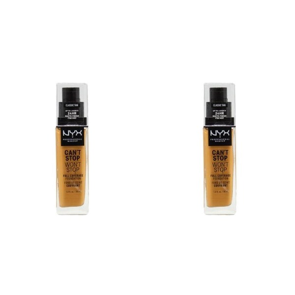 2PK Nyx 30ml Foundation Cant Stop Wont Stop Full Coverage Cosmetics Classic Tan