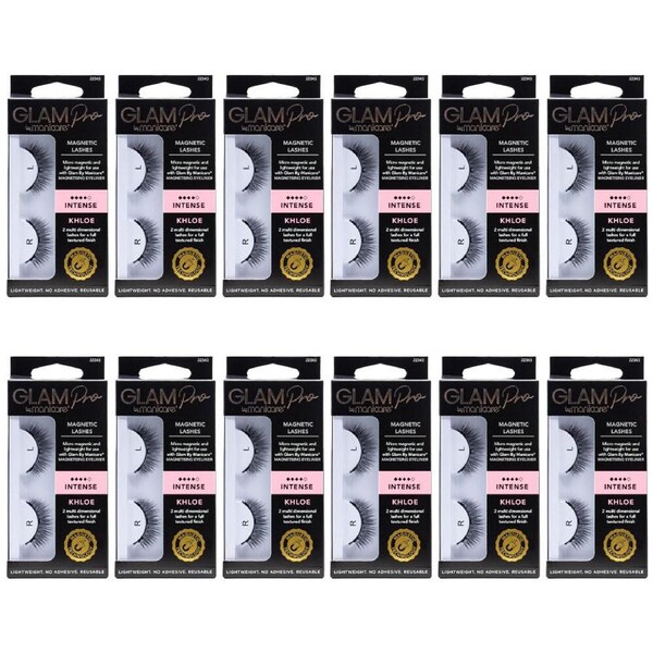 12PK Manicare Glam Pro Lightweight Reusable Magnetic Lashes Intense Khloe Black