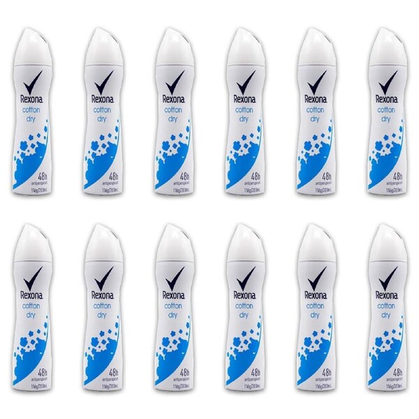 12PK Rexona 116g/200ml Antiperspirant Deodorant Spray 48hr Protection Cotton Dry