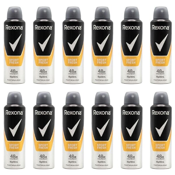 12PK Rexona 116g/200ml Antiperspirant Deodorant Spray Protection Sport Fresh