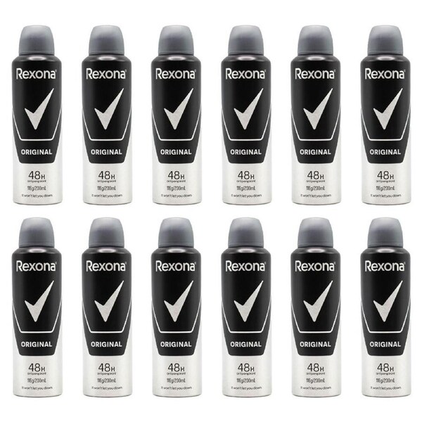 12PK Rexona 116g/200ml Antiperspirant Deodorant Spray 48hr Protection Original