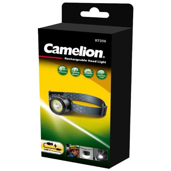 Camelion USB-C Rechargeable 7 Mode COB LED Adjustable Headlamp Torch 280LM
