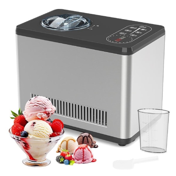 Advwin Ice Cream Maker Machine with Compressor, No Pre-Freezing, 1.5L Countertop Gelato Makers, Automatic Ice Cream Machine for Homemade Use