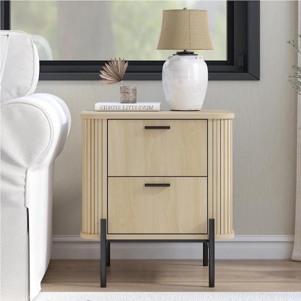 Fluted Bedside Table - 2 Drawer Dresser Modern Nightstand