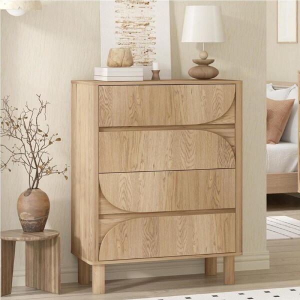 Arched 4 Chest of Drawers Dresser Tallboy - Bedroom Storage Dresser Cabinet