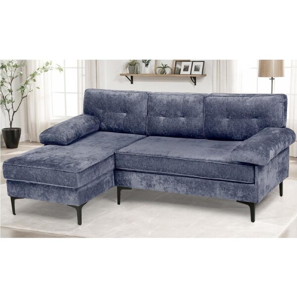 Advwin 3 Seater Sofa Couch L-Shape Chenille Lounge Chaise w/ Reversible Recliner Blue