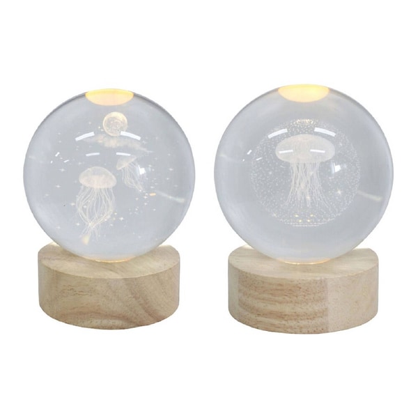 LVD Glass/MDF Jellyfish LED Ball Ornament Home Tabletop Decor Combo Set Large