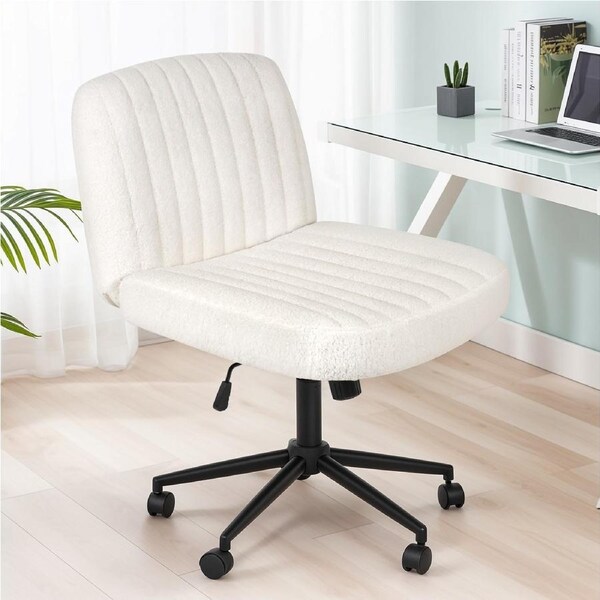 Advwin Armless Office Chair Ergonomic Desk Chair Cross Legged Lounge Chair Swivel Vanity Chair White