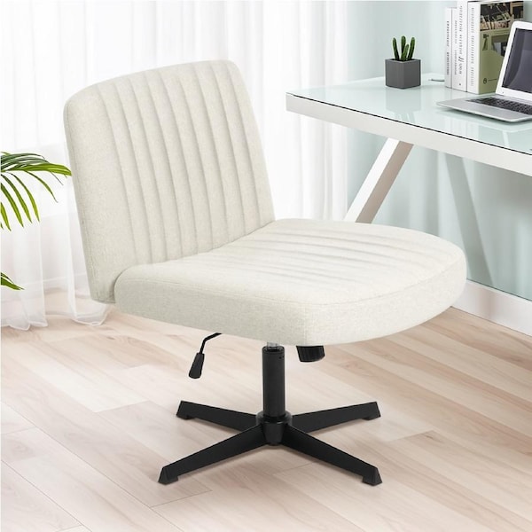 Advwin Armless Office Chair Criss-Cross Desk Chair Swivel Vanity Chair Ergonomic Computer Chair No Wheel Lounge Chair Beige