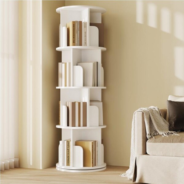 Advwin 4 Tiers Bookshelf Rotating Corner Bookcase Cabinet Revolving Display Stand Rack White