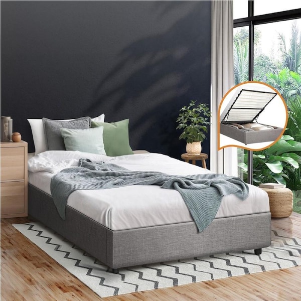 Oikiture Bed Frame Single Size Gas Lift Bed Base With Storage