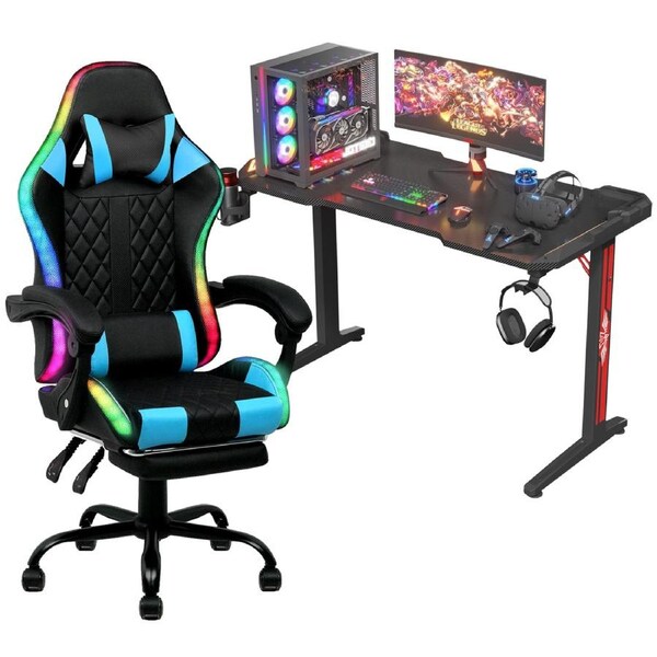 Advwin RGB Gaming Desk LED Light & Gaming Chair RGB LED Massage Office Chair