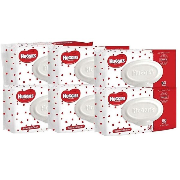 Huggies Essentials Wipes Fragrance Free (6 x 80) Carton of 480's
