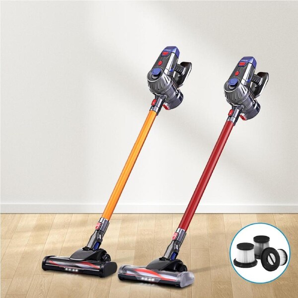 Devanti Stick Vacuum Cleaner Bagless Cordless 2-Speed HEPA Filter Gold and grey