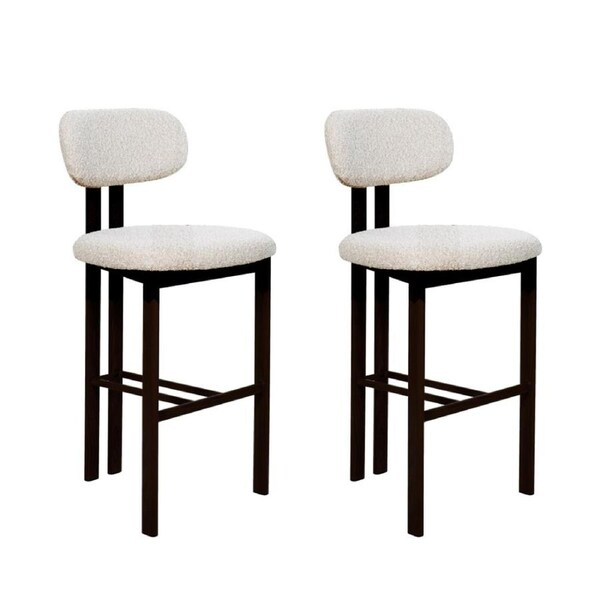 HomeStar Set Of 2 Eloise Boucle Fabric Kitchen Counter Bar Stools Metal Legs Cream/Black