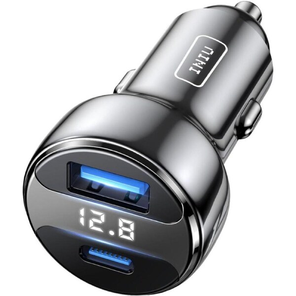 INIU USB C Car Charger, 66W Total Fast Charging Car Charger Adapter, All-Metal Mini PD QC 3.0 Dual Port [ USBC + USB A] for iPhone 16 15 14 13 12 11 Pro Max iPad Samsung S21 S20 MacBook Airpods Laptop