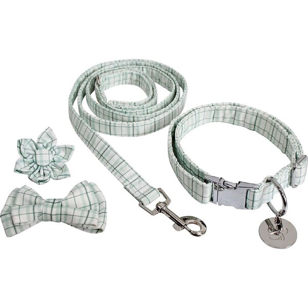 Lavida Polyester/Metal Pet/Dog M-L Strap Collar & Accessories Set Check Green