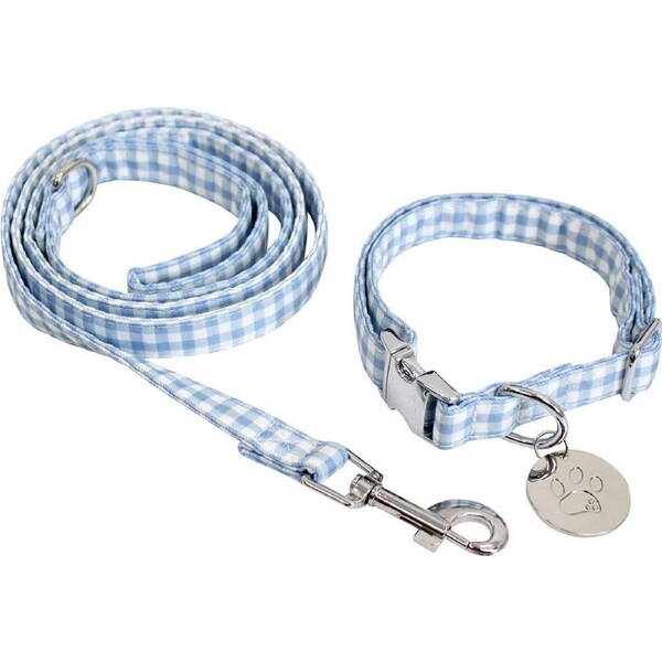 Lavida Polyester/Metal Pet/Dog Strap Collar & Lead Set Medium Check Blue