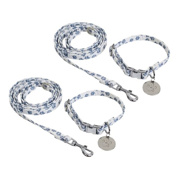 2PK Lavida Polyester/Metal Dog Adjustable Strap Collar & Lead Set SML Paws BLU