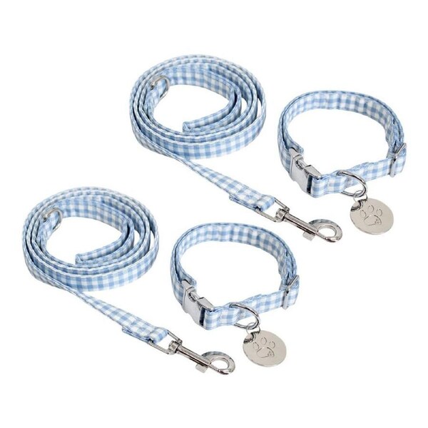 2PK Lavida Polyester/Metal Pet/Dog Strap Collar & Lead Set Medium Check Blue