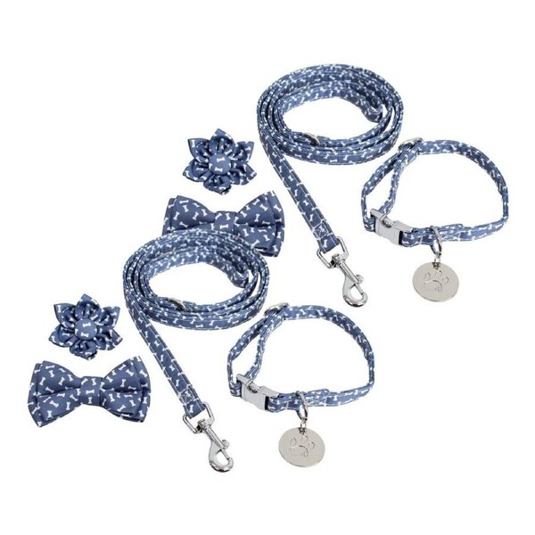 2PK Lavida Polyester/Metal Pet/Dog S-M Strap Collar & Accessories Set Bones Blue