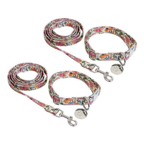 2PK Lavida Polyester/Metal Pet/Dog Adjustable Strap Collar & Lead Set LRG Floral