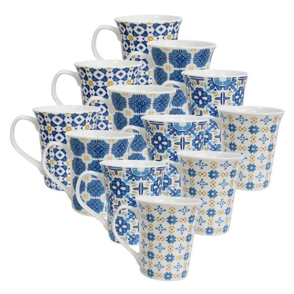 12PK Lavida Ceramic Drinking Beverage Tea/Coffee Mugs Moroc Tile 10.5x9cm Assort