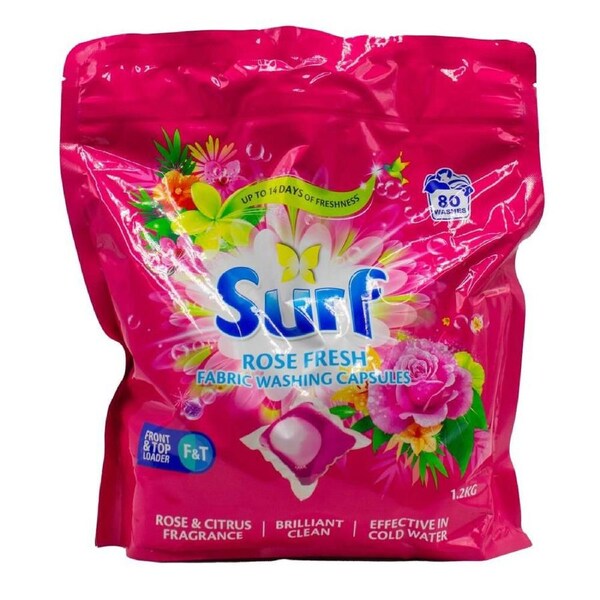 80pc Surf Fabric Stain Removal Washing Capsules Front & Top Loader Rose Fresh