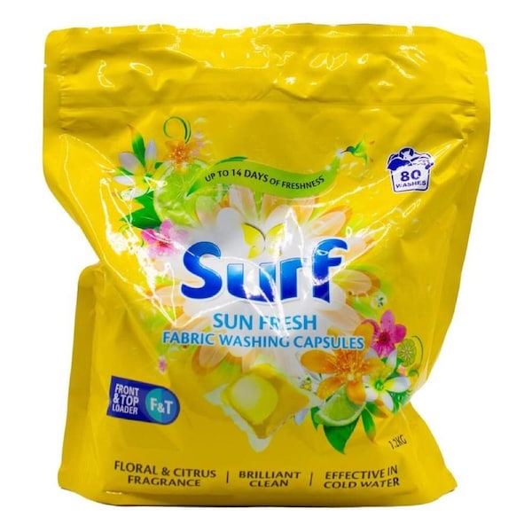 80pc Surf Fabric Stain Removal Washing Capsules Front & Top Loader Sun Fresh