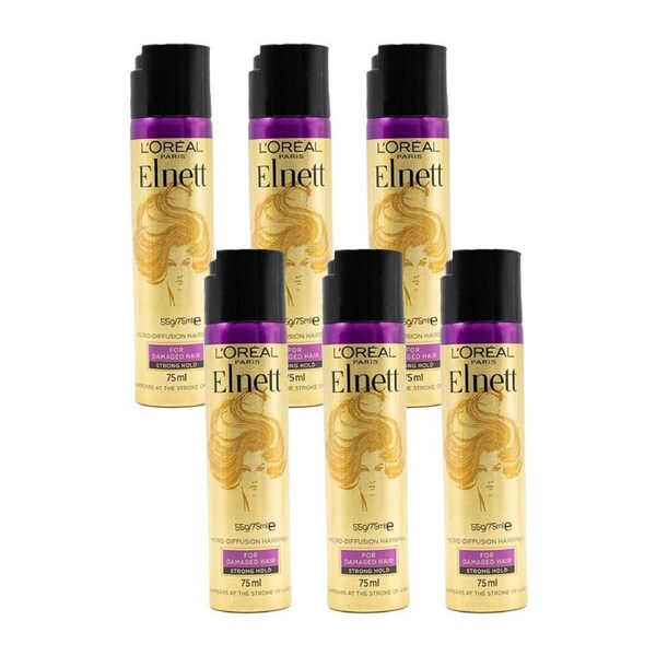 6PK Loreal Elnett Hairspray For Damaged Hair Strong Hold w/ Argan Oil 55g/75ml