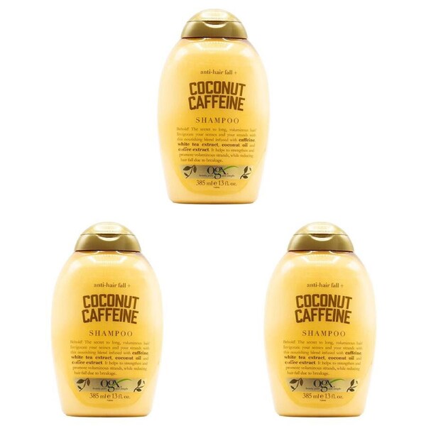 3PK Ogx 385ml Hair $ Scalp Care Bath Shampoo Anit-Hair Fall w/ Coconut Caffeine