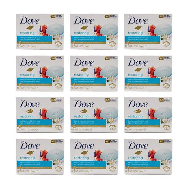 12PK Dove 90g Beauty Cream Bar Soap Restoring Blue Fig & Orange Blossom Scent