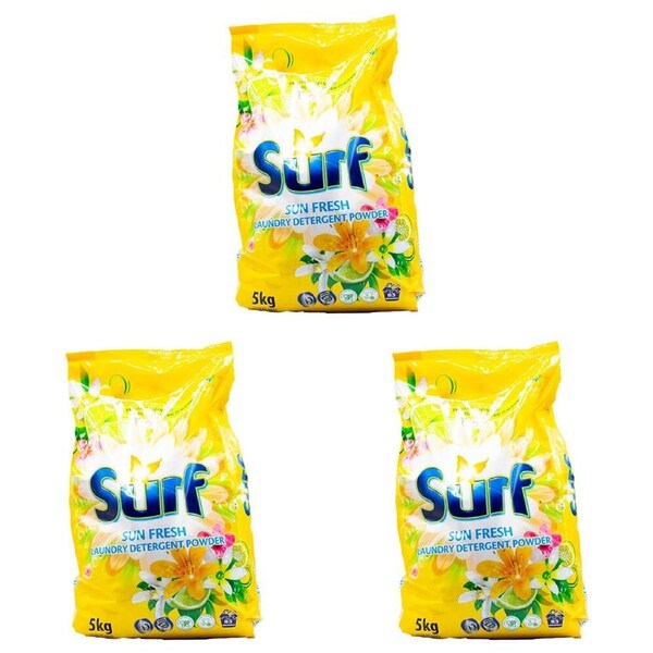3PK Surf Stain Removal Deep Clean Laundry Detergent Washing Powder 5kg Sun Fresh
