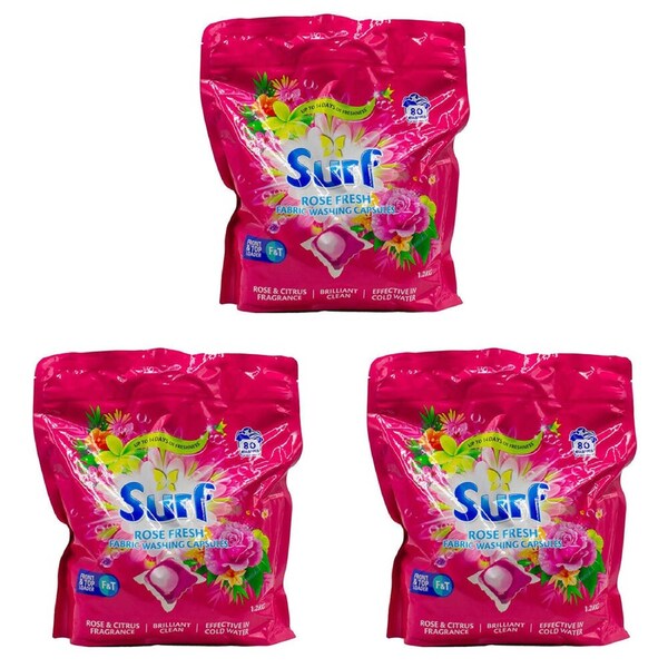 240pc Surf Fabric Stain Removal Washing Capsules Front & Top Loader Rose Fresh