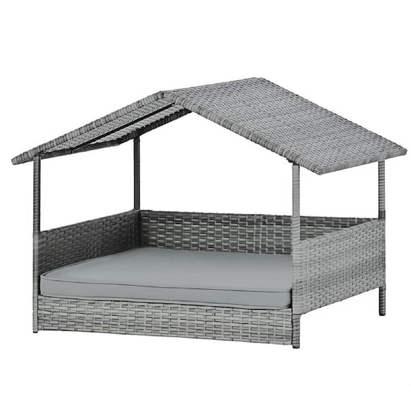 TOPET Rattan Dog House Wicker Indoor Outdoor Pet Bed Dog Cat Calming Beds House
