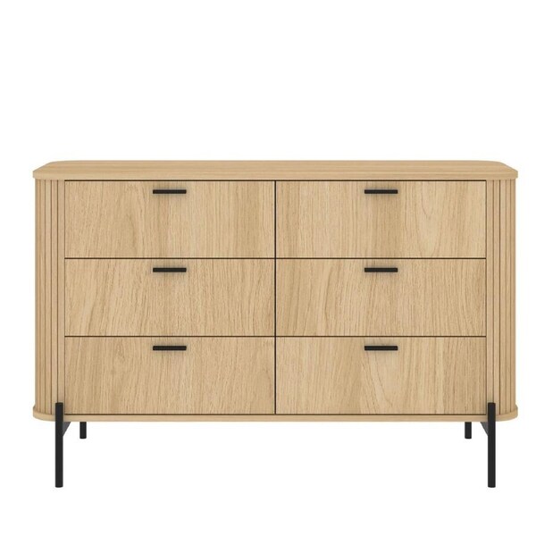 Fluted 6 Drawer Chest of Drawers Lowboy Dresser Storage Cabinet Bedroom