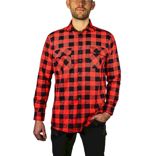 Jacksmith Quilted Flannelette Shirt Mens Jacket 100% Cotton Padded Warm Winter Flannel - Red/Black XL