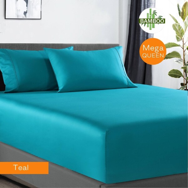 400 Thread Count Bamboo Cotton 1 Fitted Sheet with 2 Pillowcases Teal King