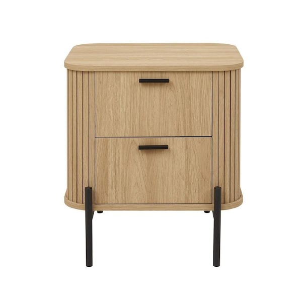 Fluted Bedside Table - 2 Drawer Dresser Modern Bedroom Living Room