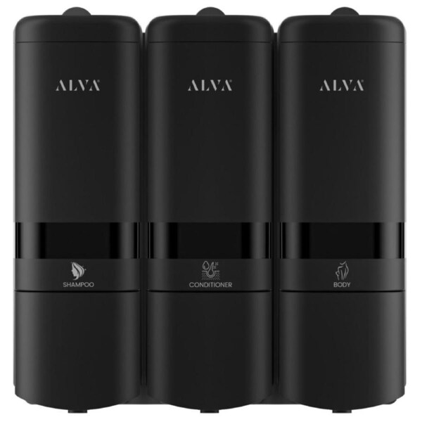Alva 480ml Wall Mounted Black Triple Soap Dispenser